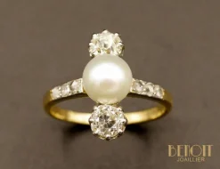 Bague Trilogie perle fine diamants