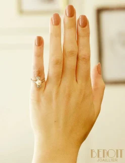 Bague Trilogie perle fine diamants