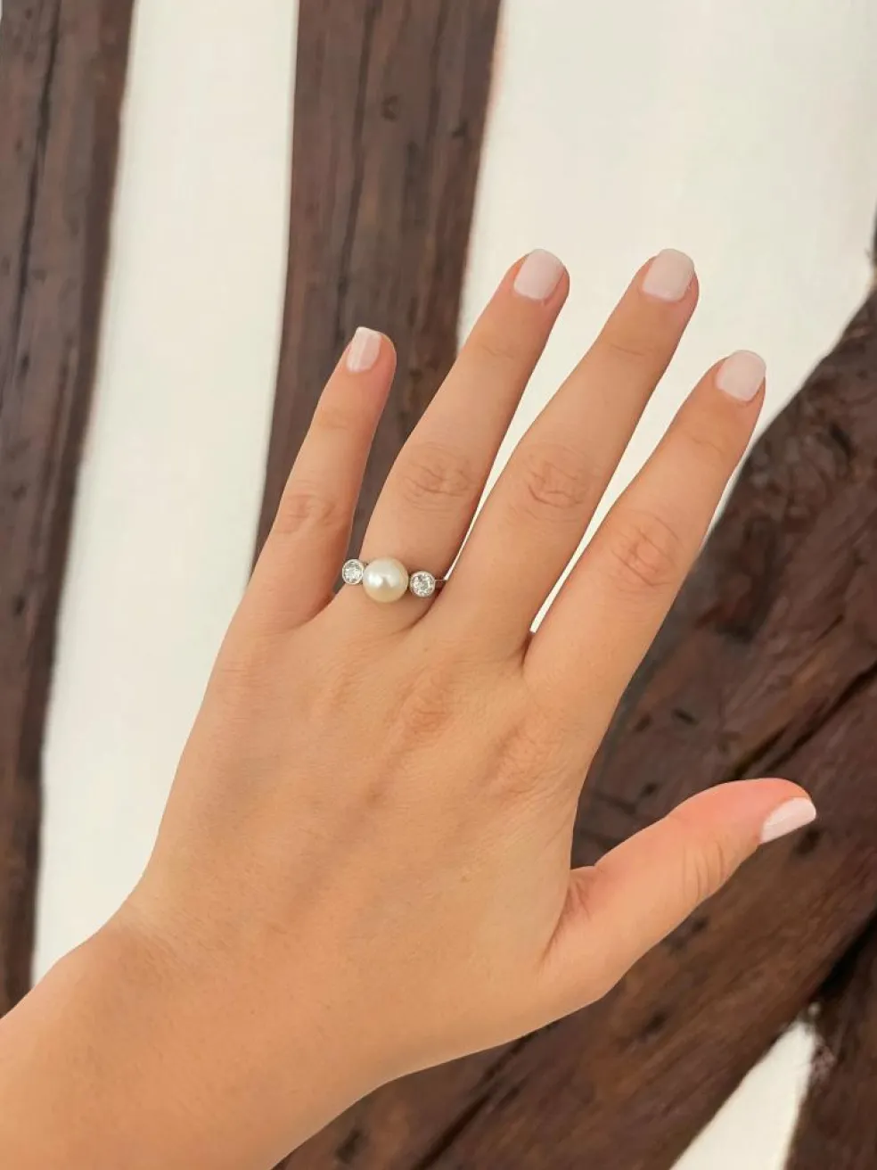 Bague Trilogie Platine, Perle et Diamants
