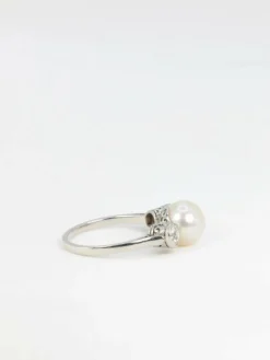 Bague Trilogie Platine, Perle et Diamants