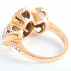 Bague trilogie quartz fumé et pavage diamants