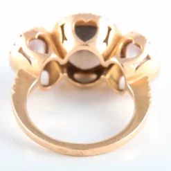 Bague trilogie quartz fumé et pavage diamants