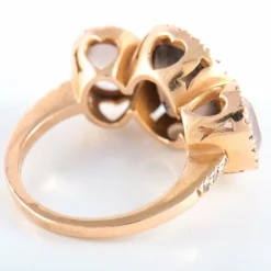 Bague trilogie quartz fumé et pavage diamants