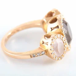 Bague trilogie quartz fumé et pavage diamants