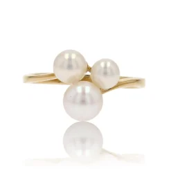 Bague trio perles de culture or jaune