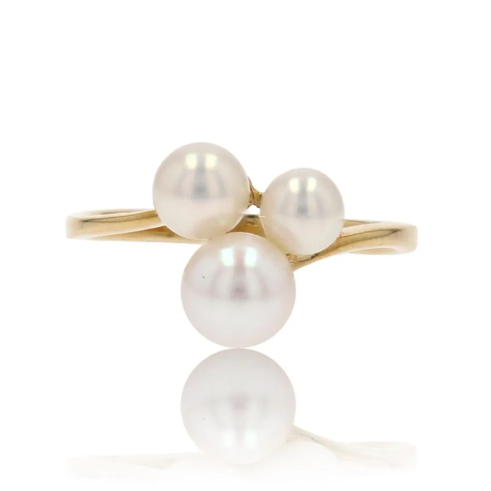 Bague trio perles de culture or jaune