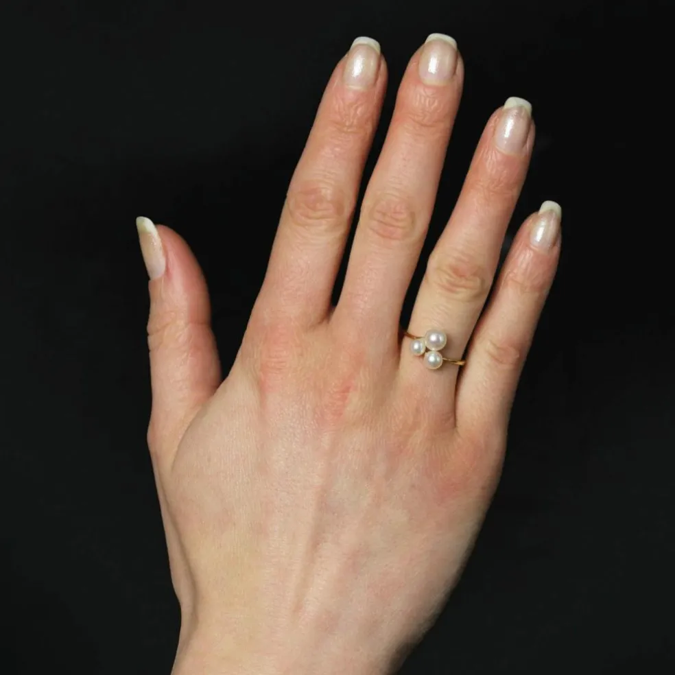 Bague trio perles de culture or jaune