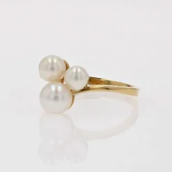 Bague trio perles de culture or jaune