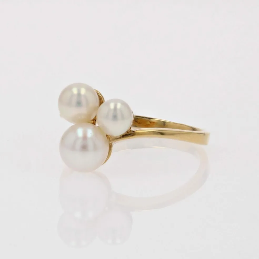 Bague trio perles de culture or jaune