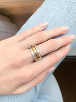 Bague Triple anneau Diamants deux Ors