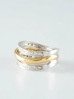 Bague Triple anneau Diamants deux Ors
