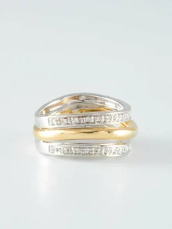 Bague Triple anneau Diamants deux Ors