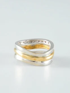 Bague Triple anneau Diamants deux Ors