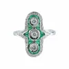 Bague triple diamants émeraude or blanc