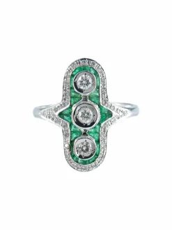 Bague triple diamants émeraude or blanc
