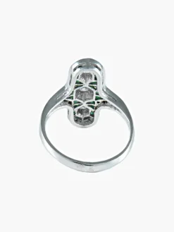 Bague triple diamants émeraude or blanc