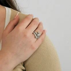 Bague trois joncs en or gris avec diamants