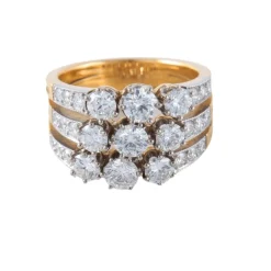 Bague trois rangs or jaune diamants