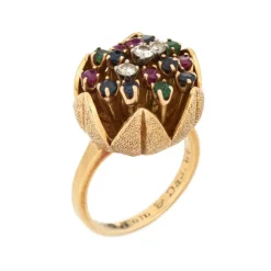 Bague tulipe en diamant et pierres précieuses des années 60