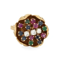Bague tulipe en diamant et pierres précieuses des années 60