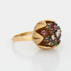 Bague tulipe en diamant et pierres précieuses des années 60