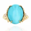 Bague turquoise diamants monture feuillagée