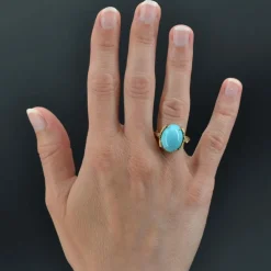 Bague turquoise diamants monture feuillagée