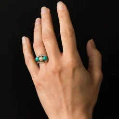 Bague turquoises, perle fine et diamants