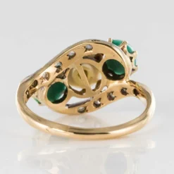 Bague turquoises, perle fine et diamants