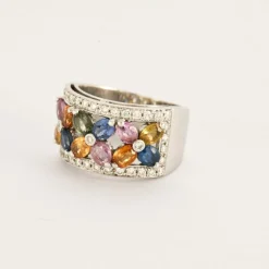 Bague TUTTI FRUTTI or blanc saphirs de couleurs