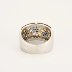 Bague TUTTI FRUTTI or blanc saphirs de couleurs