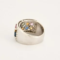 Bague TUTTI FRUTTI or blanc saphirs de couleurs