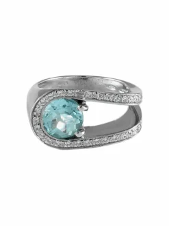 BAGUE "U" AIGUE-MARINE & DIAMANTS