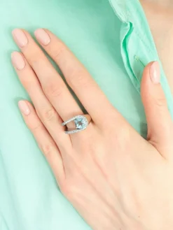BAGUE "U" AIGUE-MARINE & DIAMANTS