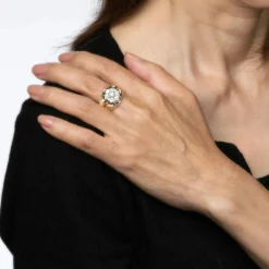 Bague unisexe vintage des années 70 avec diamant 1 ct