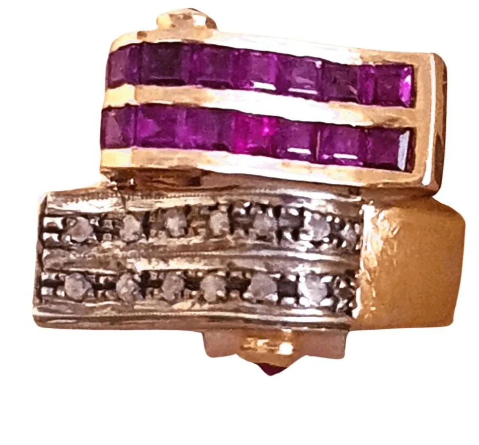 Bague "Vague" 2 Ors Rubis Diamants