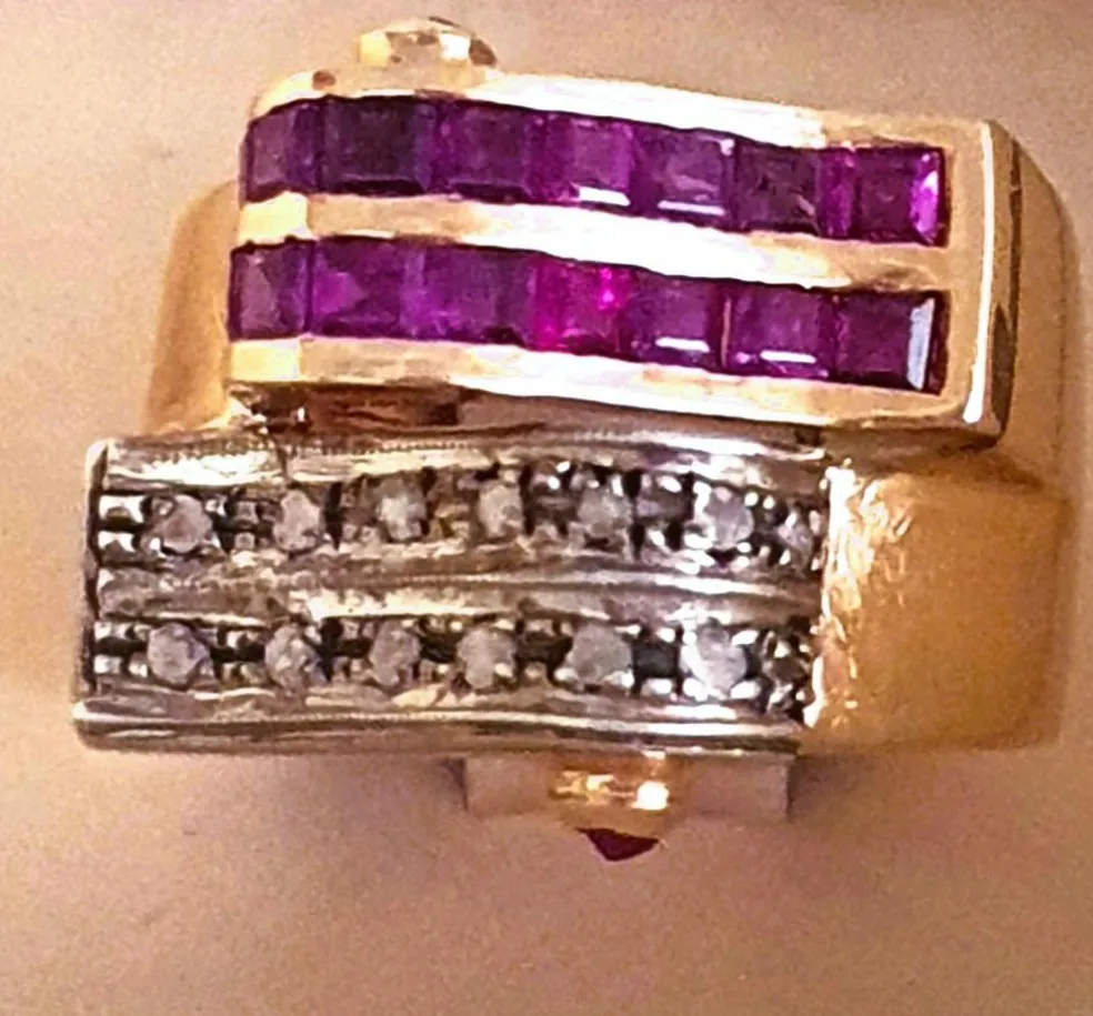 Bague "Vague" 2 Ors Rubis Diamants