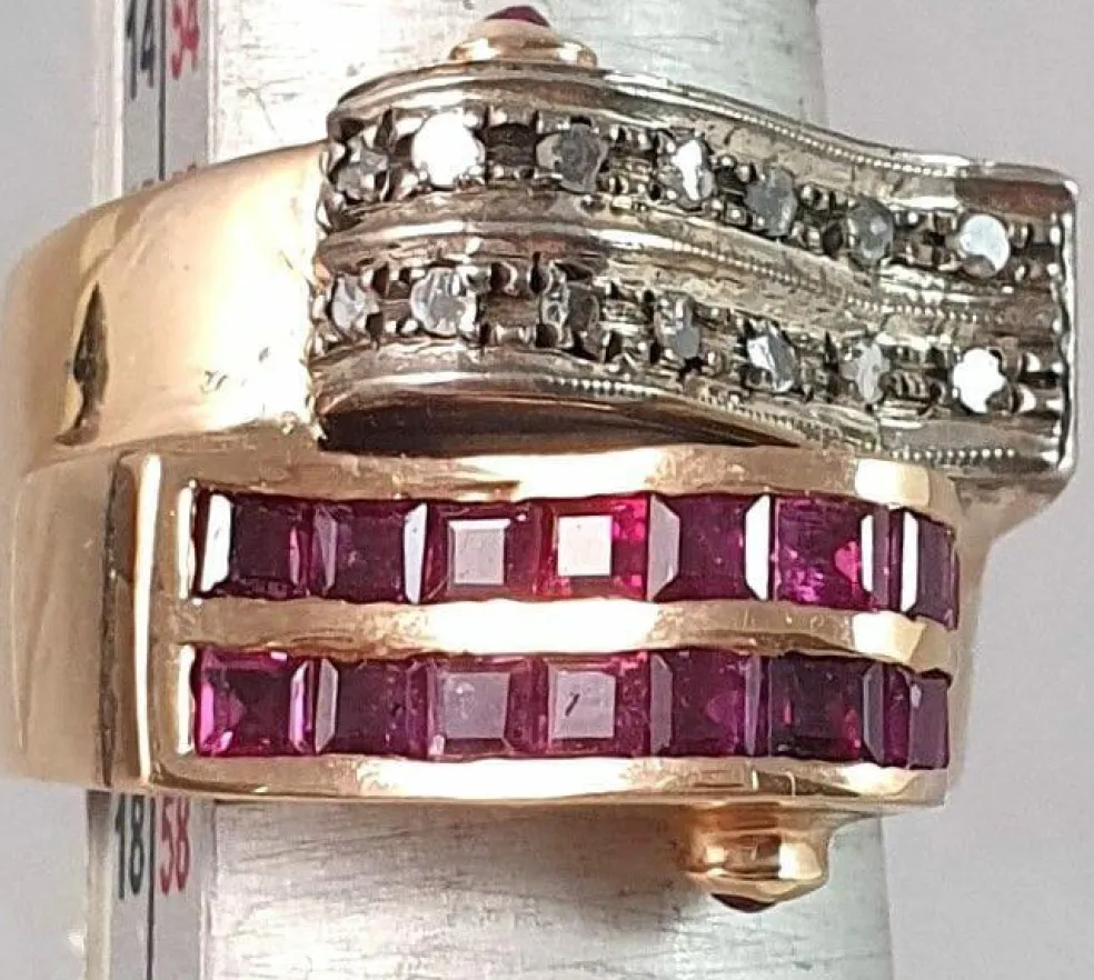 Bague "Vague" 2 Ors Rubis Diamants