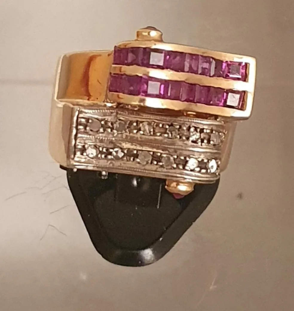 Bague "Vague" 2 Ors Rubis Diamants
