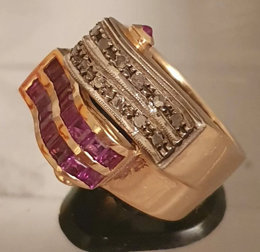Bague "Vague" 2 Ors Rubis Diamants
