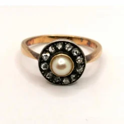 Bague Victorienne 2 ors, diamants, perles