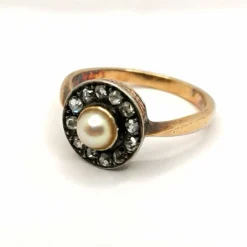 Bague Victorienne 2 ors, diamants, perles