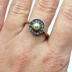 Bague Victorienne 2 ors, diamants, perles