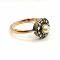 Bague Victorienne 2 ors, diamants, perles