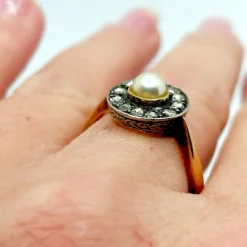 Bague Victorienne 2 ors, diamants, perles