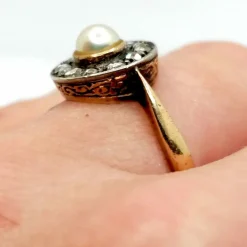 Bague Victorienne 2 ors, diamants, perles
