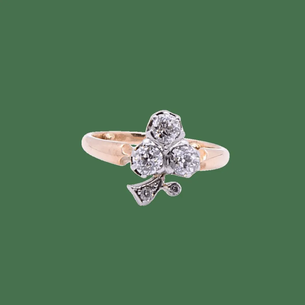 Bague victorienne « trèfle », diamants, or rose et platine