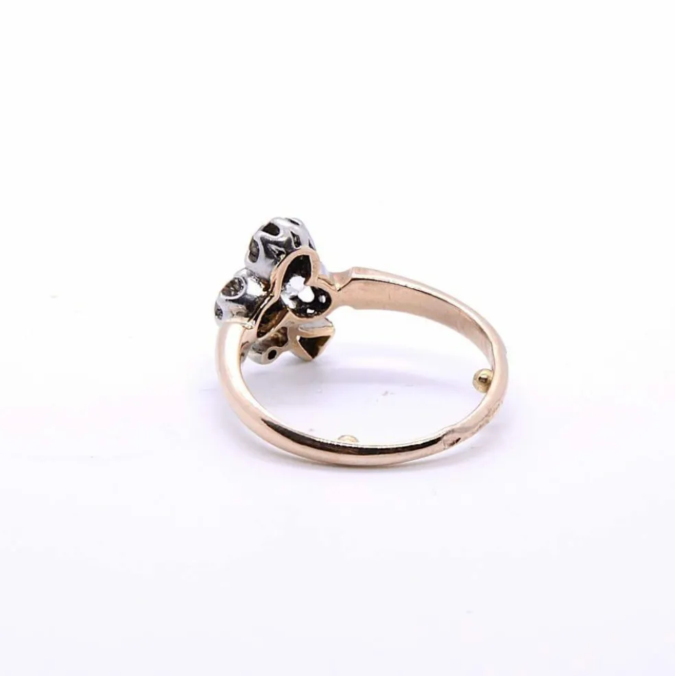 Bague victorienne « trèfle », diamants, or rose et platine