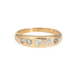 Bague victorienne antique à 5 diamants, bande en or jaune 14 carats, taille ancienne