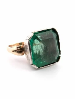 Bague victorienne des années 1800 en argent et or jaune 12 carats avec émeraude naturelle colombienne